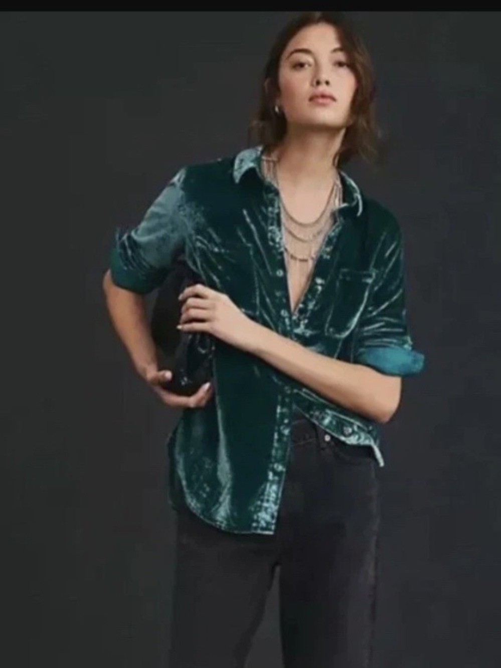 Pilcro Teal Velvet Button-Front Shirt